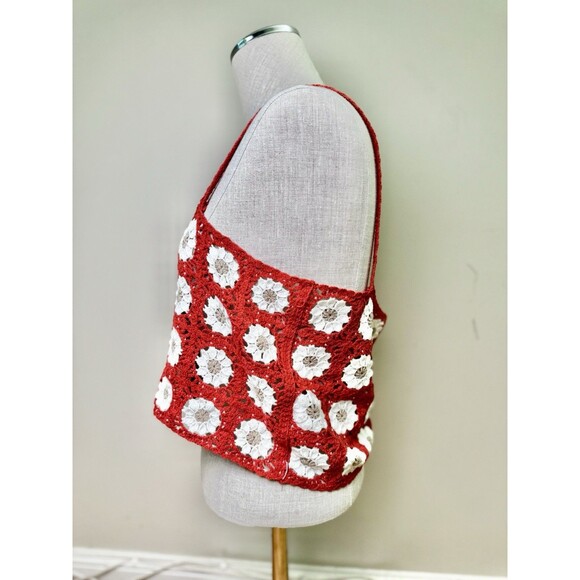 Coco + Jaimeson Women's Crochet Button Front Tank Boho Floral Daisy Size L/XL - Picture 4 of 12